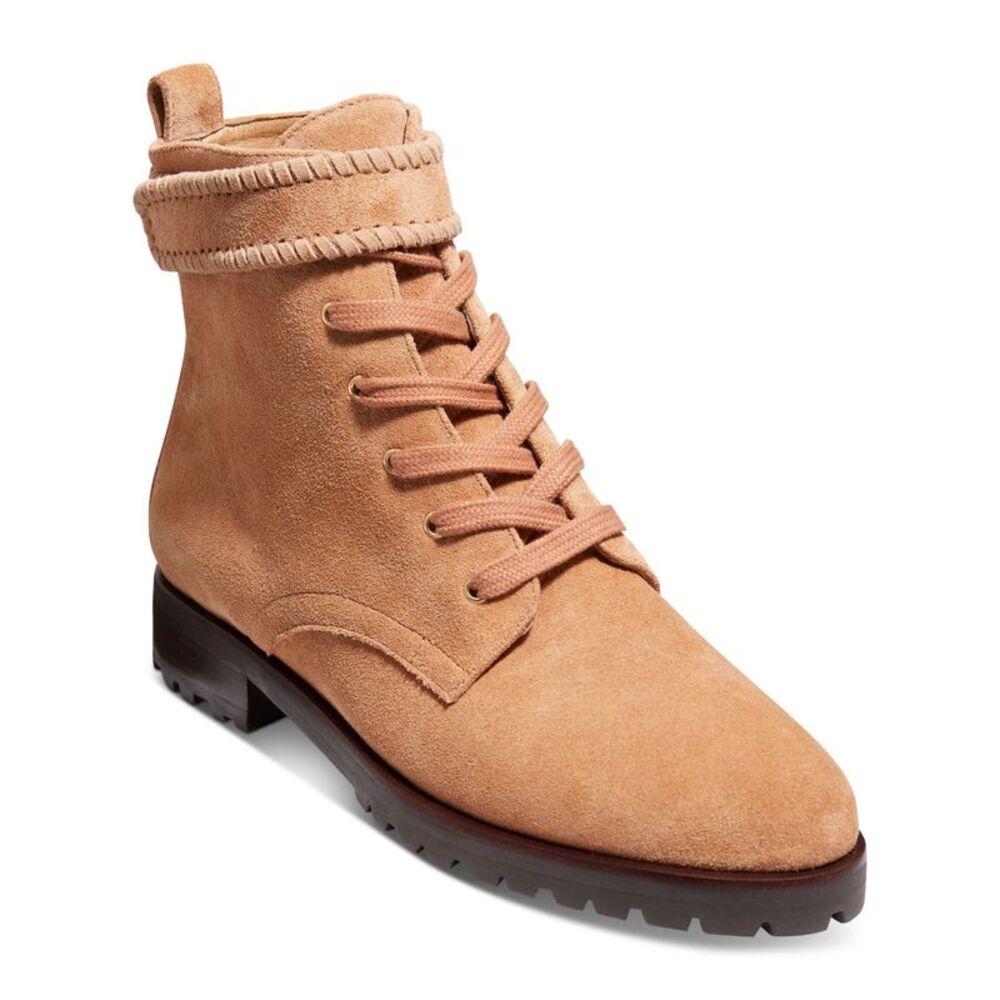 JACK ROGERS Womens Beige Peyton Round Toe Block Heel Leather Combat Boots 5 M